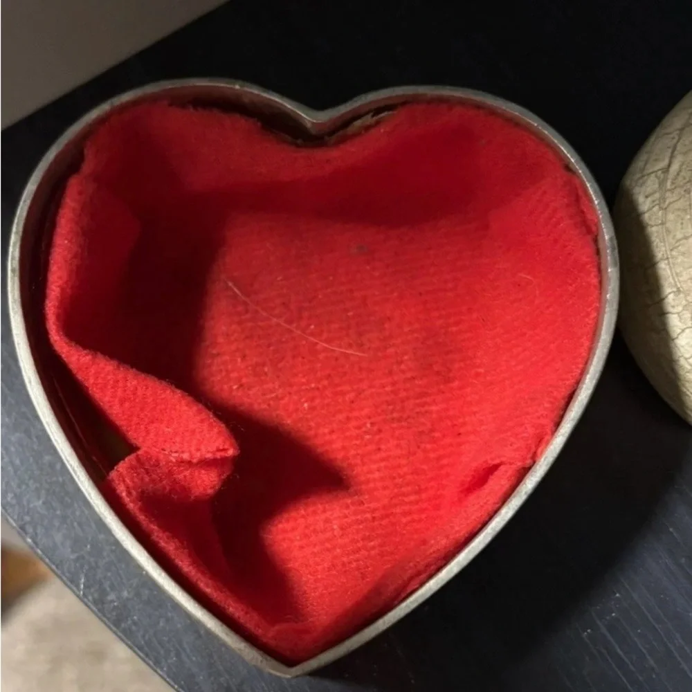 Vintage Silver Heart Jewelry Box with Gold Bow Accent
